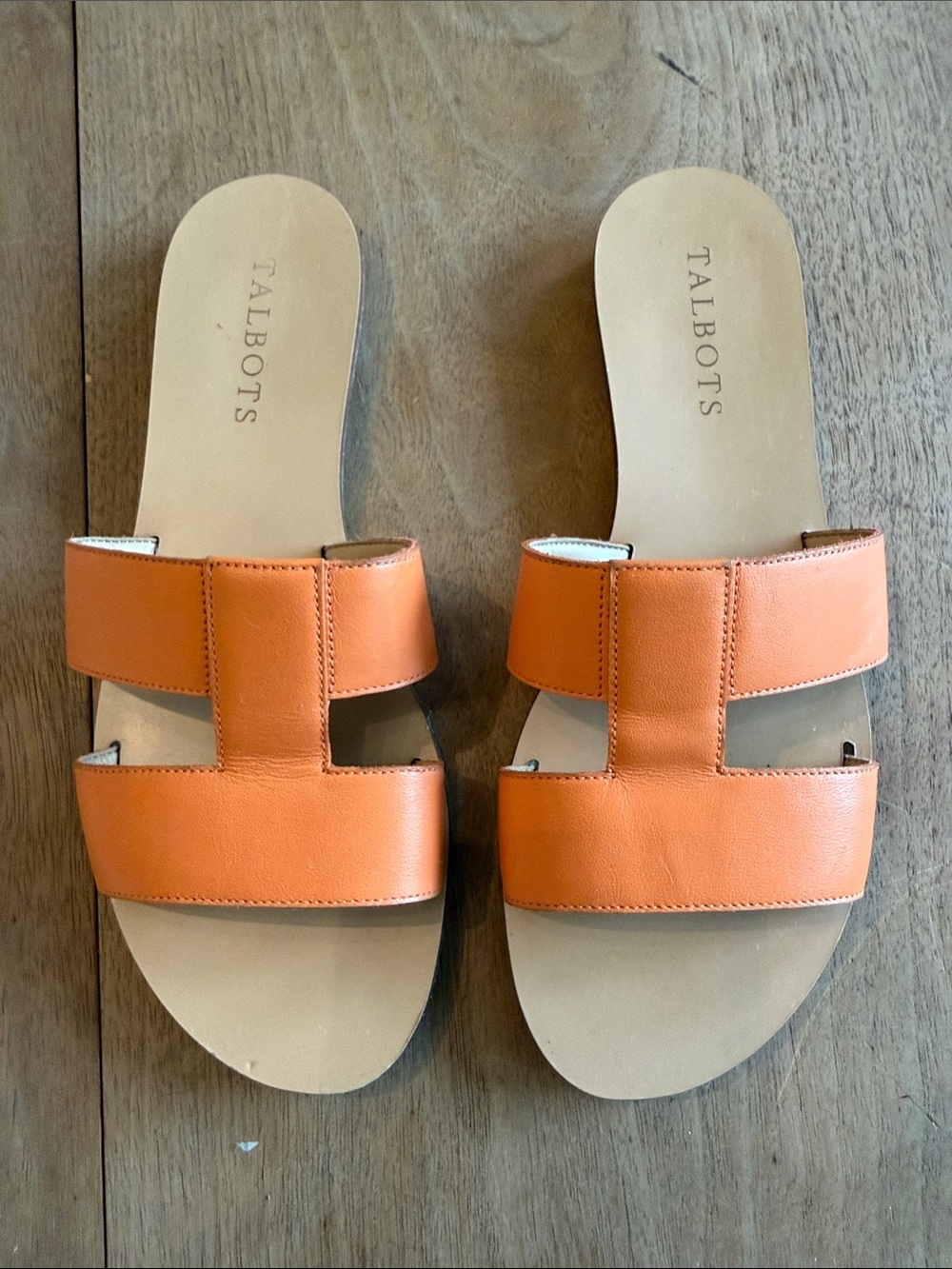 Talbots Sz 6 Orange Double-strap Leather Slide Sandals